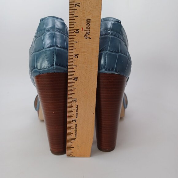 Michael Kors Heels Blue Leather Zip Front Platform Sandals Berkley Womens 7 - Picture 12 of 15